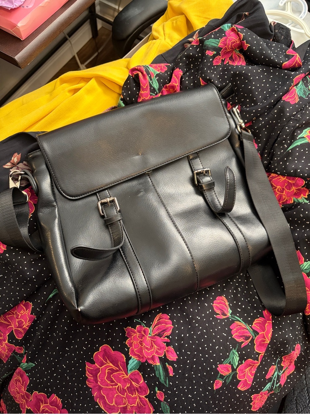 Miztique Black Crossbody Messenger Bag with Buckle Accents